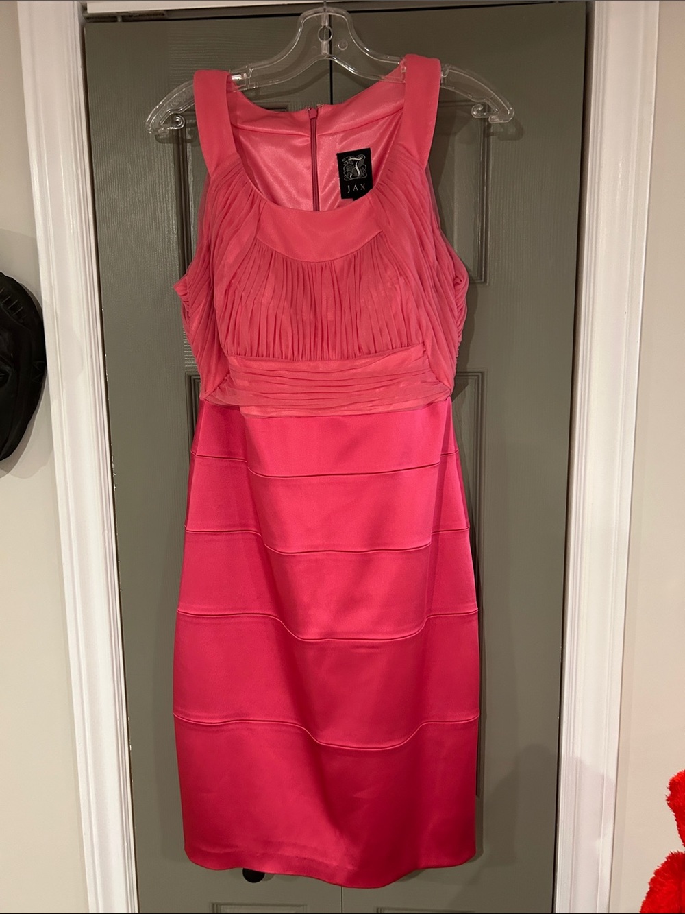 JAX Hot Pink Pleated Bodice Midi Dress